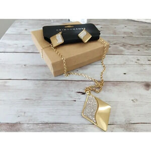 Vintage 1990s Gold & Silver Crimzon Rose Necklace & Earrings Set NWT